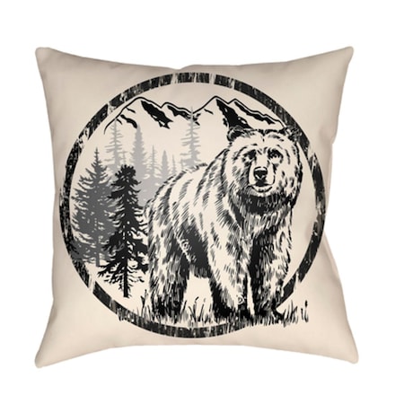 Lodge Cabin Bear Poly Filled Pillow - Black & Beige - 22 X 22 In.